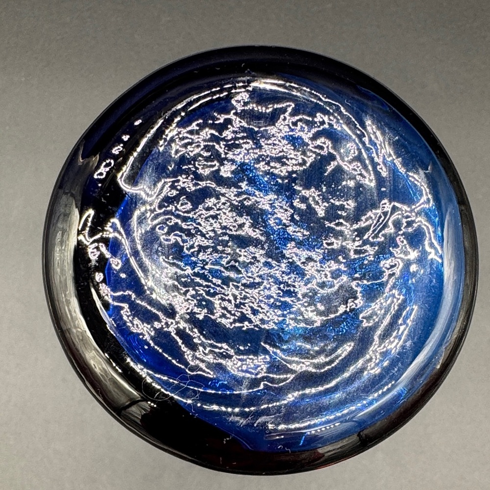 Scalloped Blue Swirl Twisted Art Glass Bud Vase - Picture 4 of 5